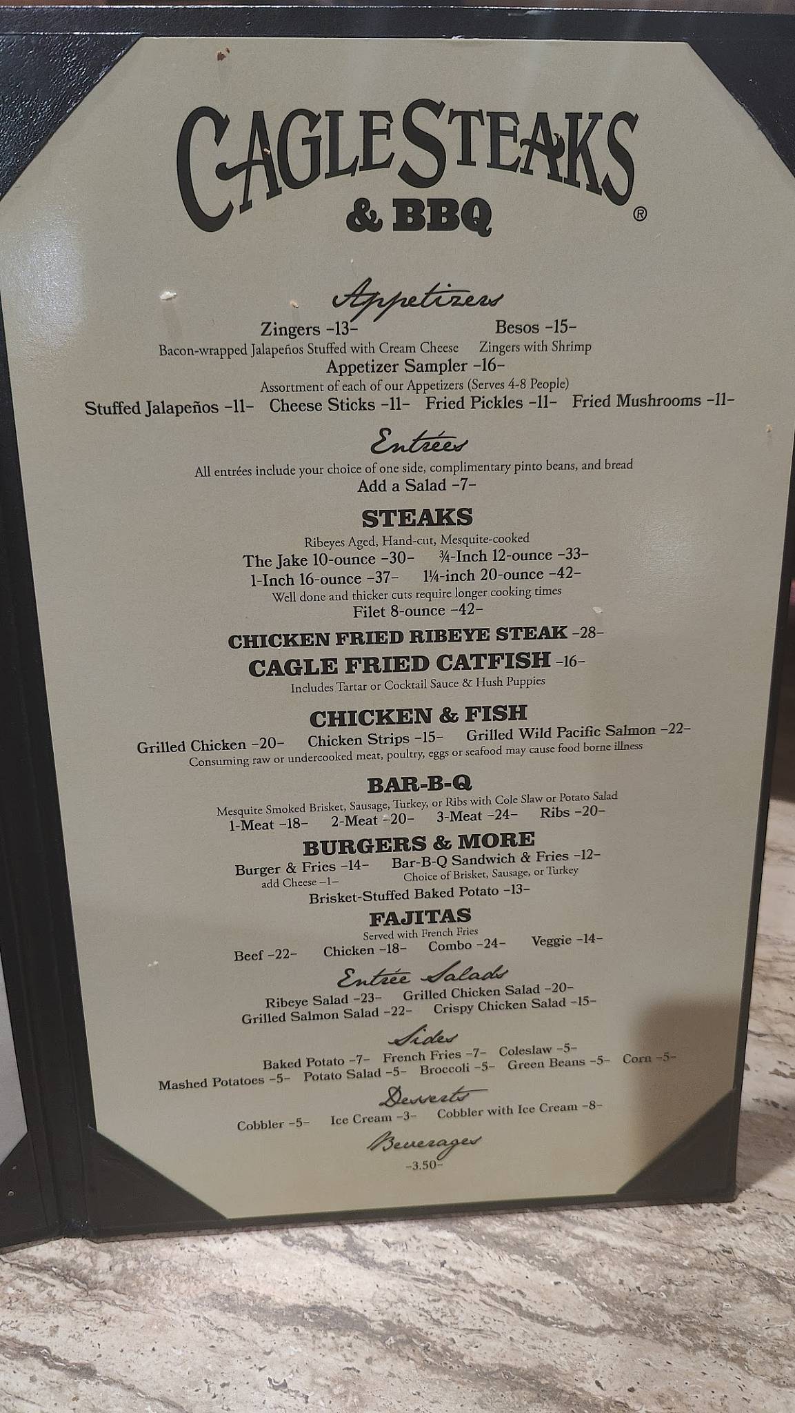 Menu at Cagle Steaks & BBQ, Lubbock, 4th St
