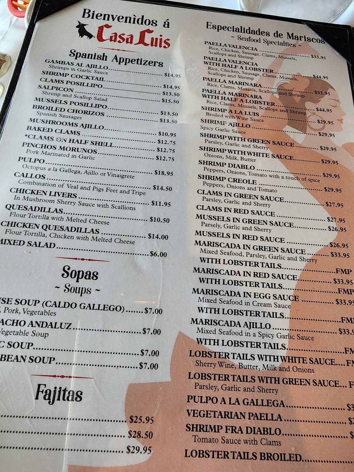 Menu at Casa Luis restaurant, Smithtown