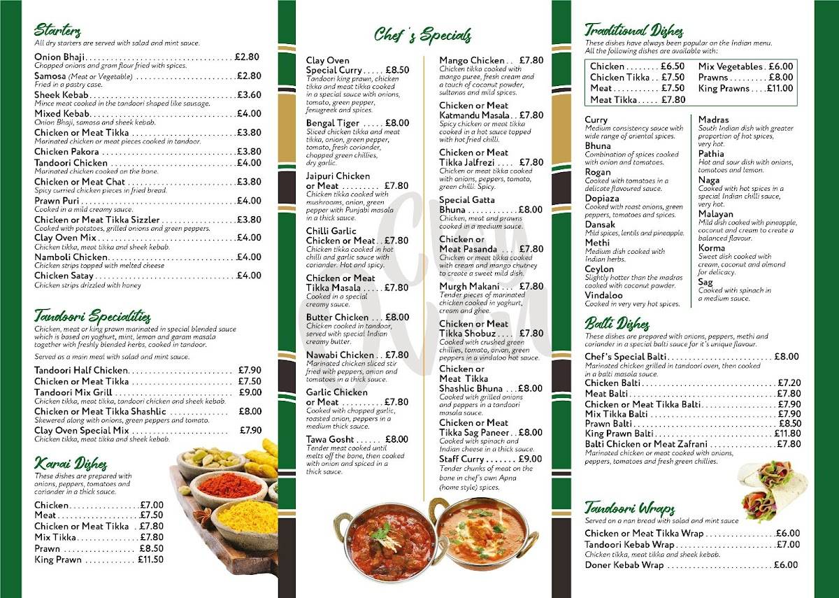 Menu at Clay Oven goldthorpe restaurant, Goldthorpe