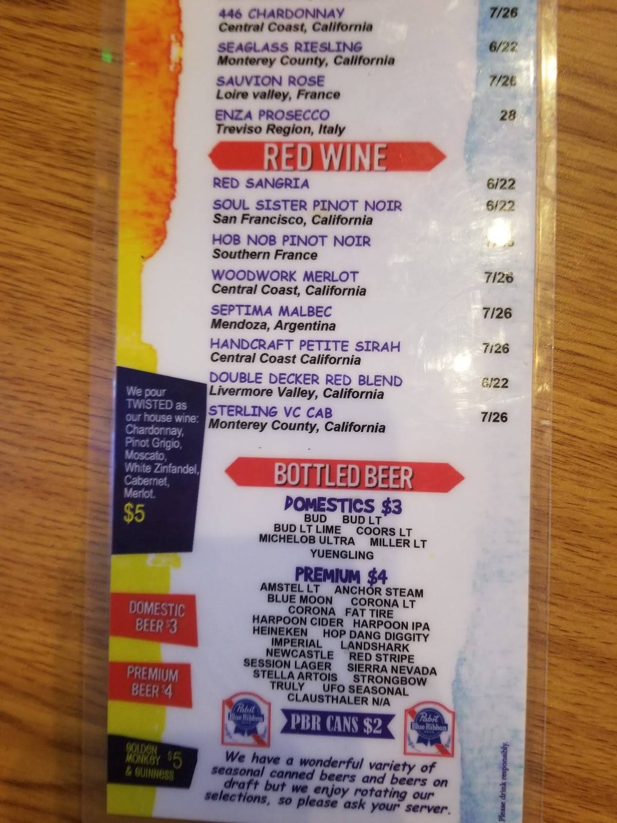 Menu at CoCo's Sunset Grille pub & bar, Tybee Island