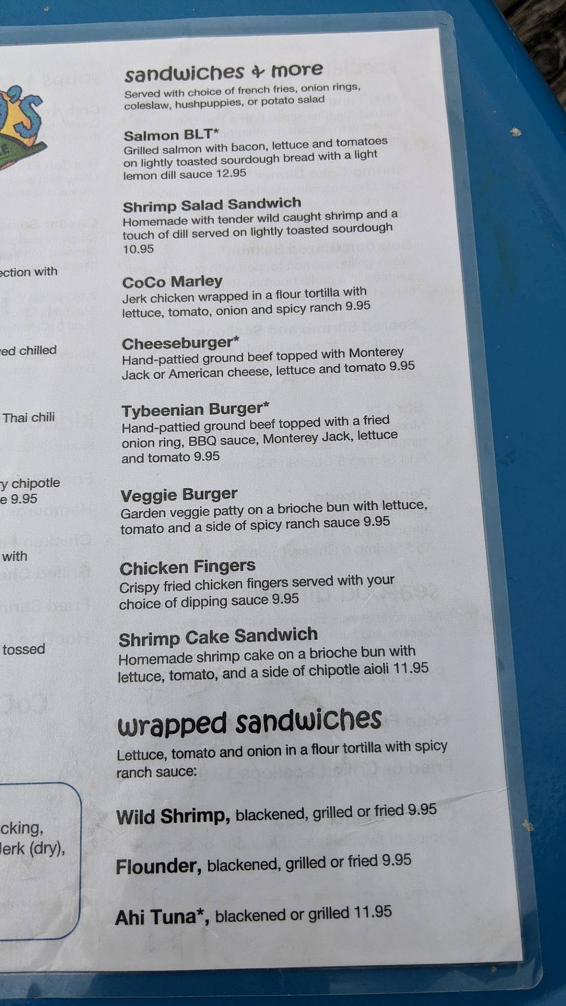Menu at CoCo's Sunset Grille pub & bar, Tybee Island