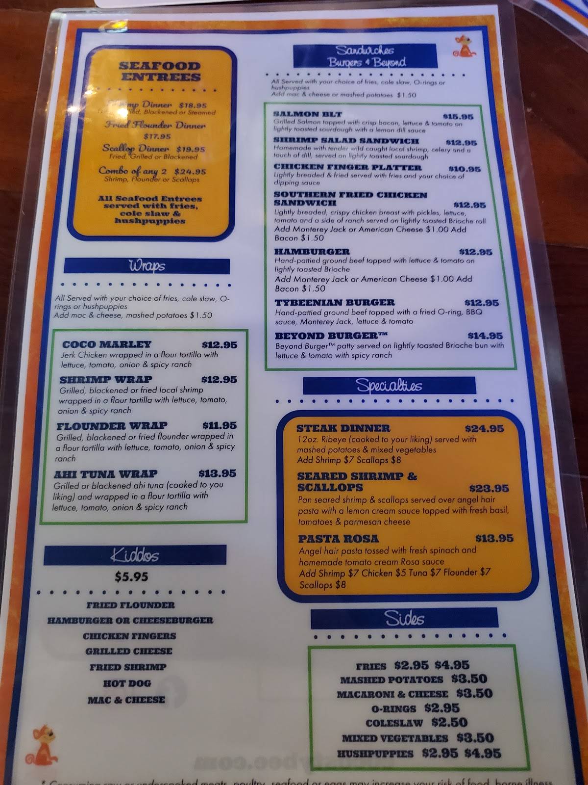 Menu at CoCo's Sunset Grille pub & bar, Tybee Island