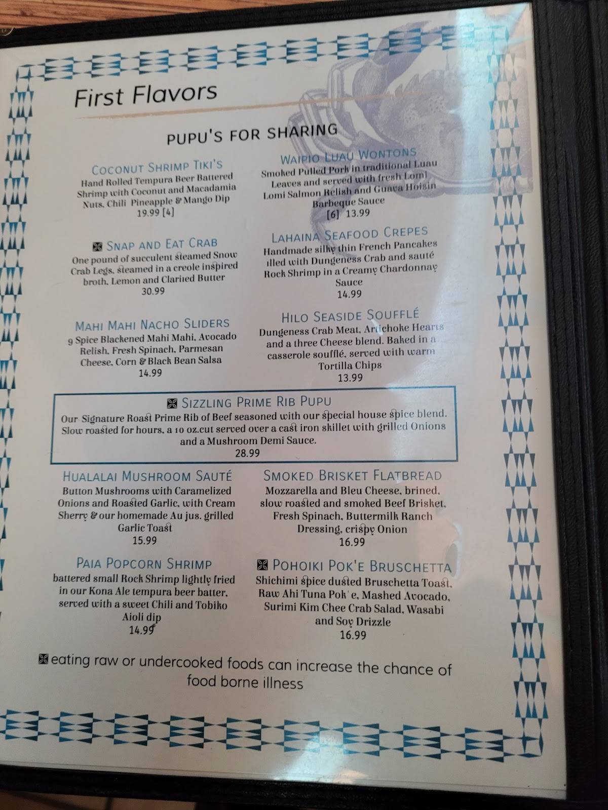 Menu at Coconut Grill restaurant, Hilo