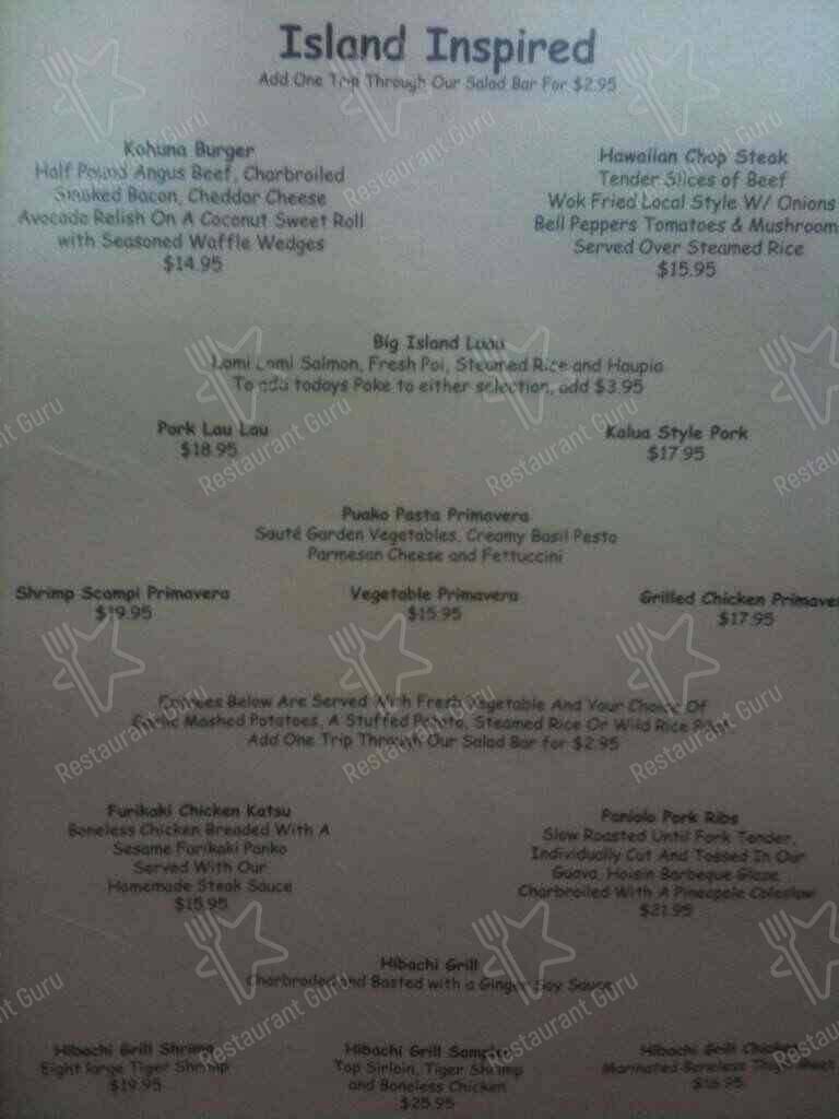 Menu at Coconut Grill restaurant, Hilo