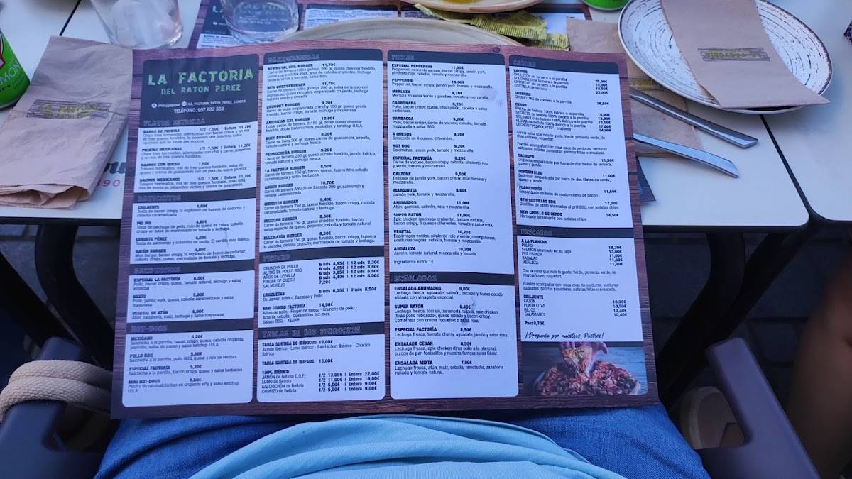 Carta de Restaurante La Factoría del Ratón Pérez Córdoba, Córdoba
