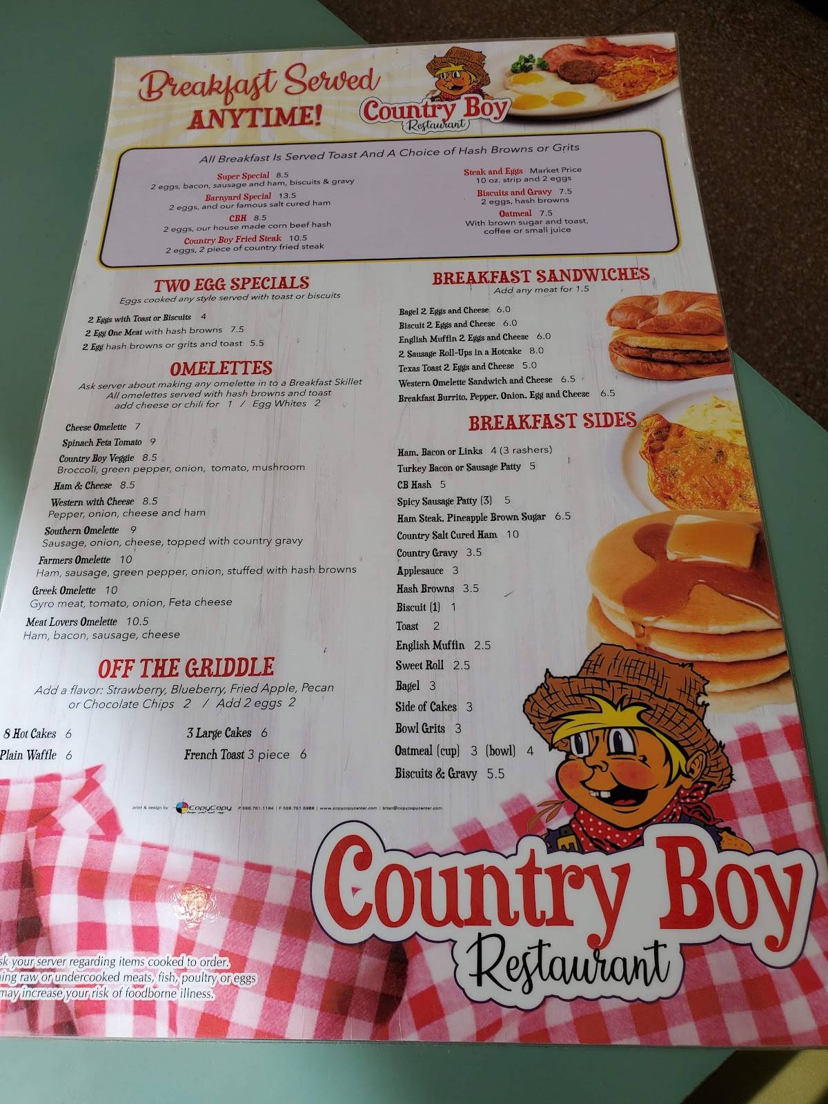 Menu at Country Boy Restaurant, Hazel Park