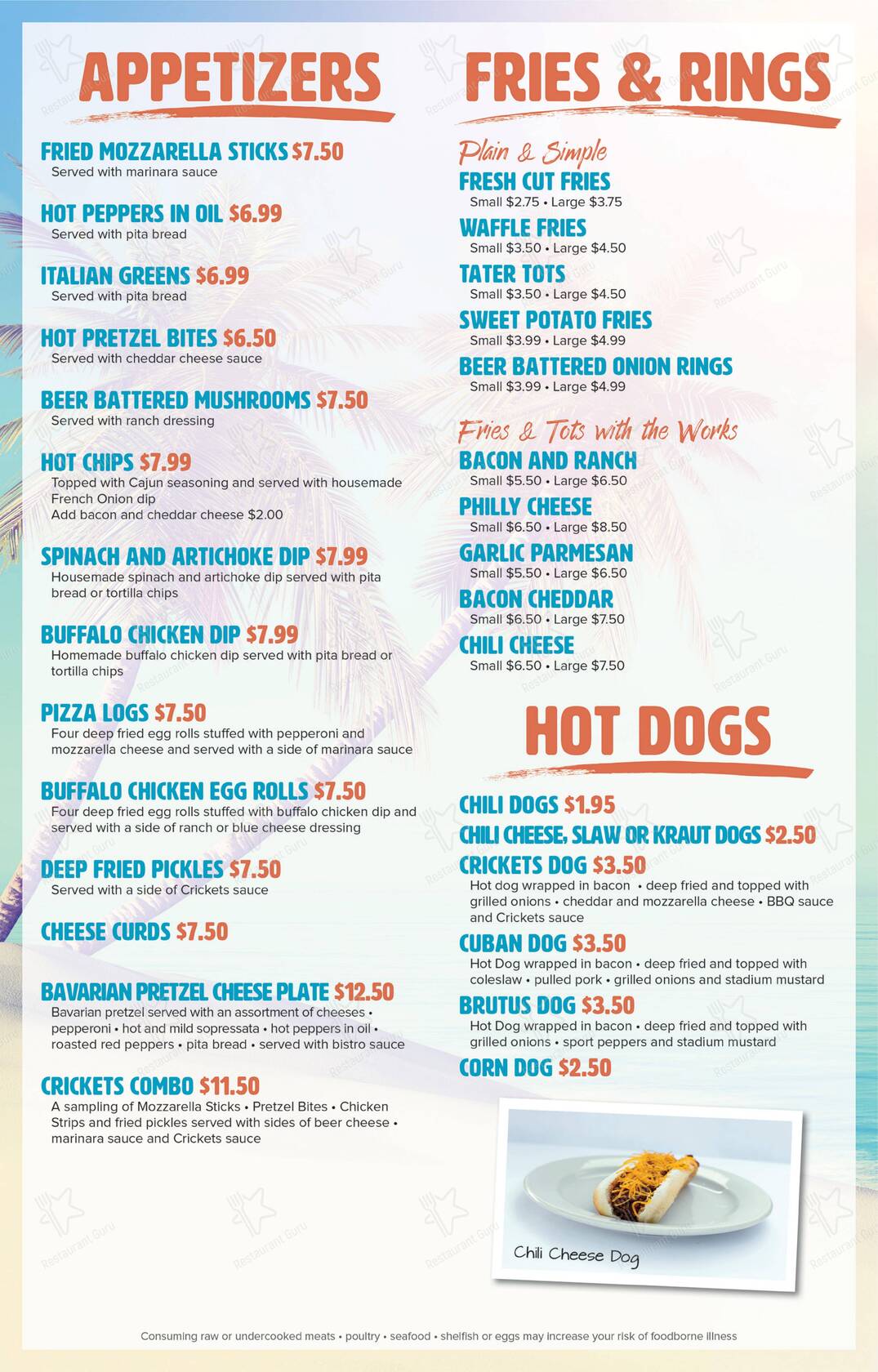 Menu at Crickets Bar and Grill, Youngstown