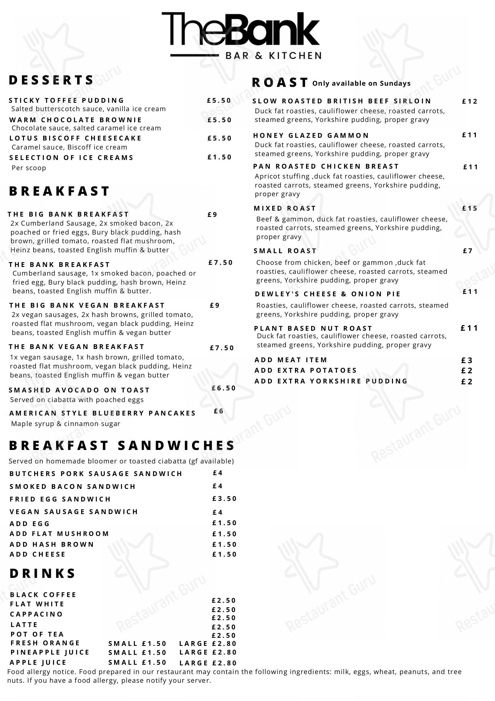 Menu at The Bank Bar & Kitchen, Darwen