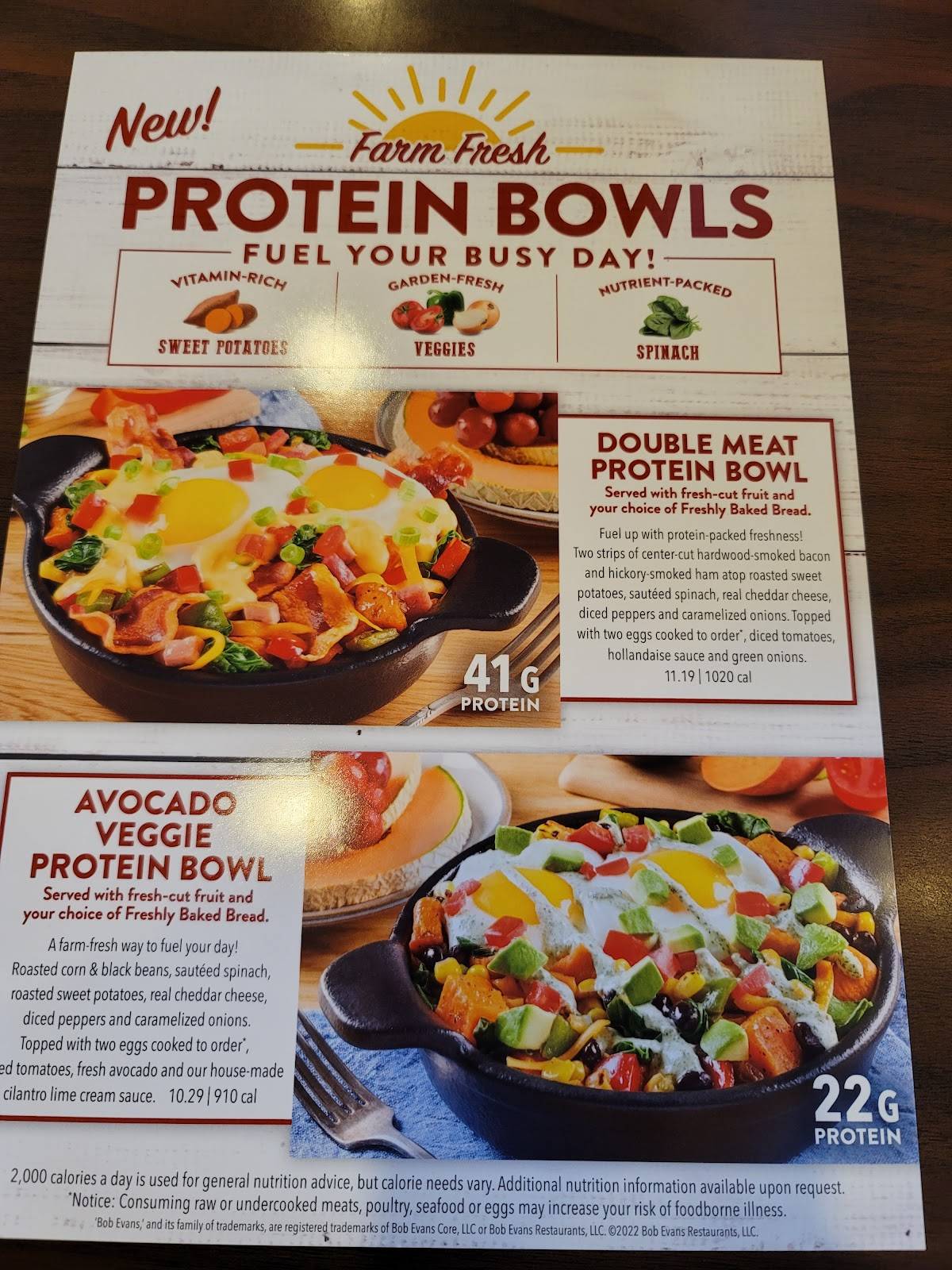 Menu at Bob Evans restaurant, Dearborn, Michigan Ave