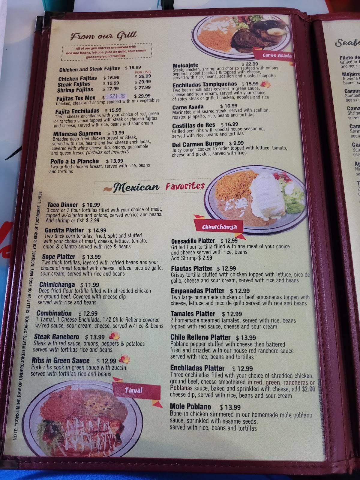 Menu at Del Carmen Mexican Store & Restaurant, Dade City