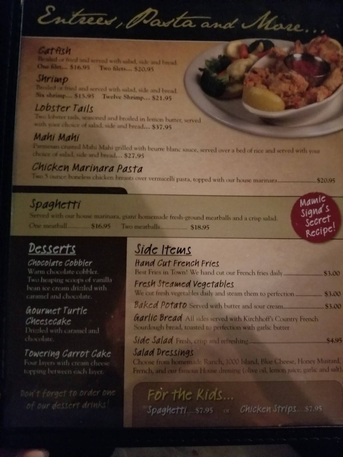 Menu at Doe's Eat Place steakhouse, Paducah