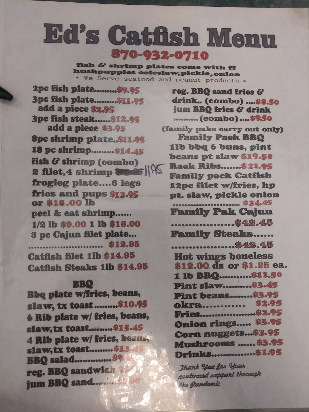 Menu at Ed's Catfish & BBQ, Jonesboro