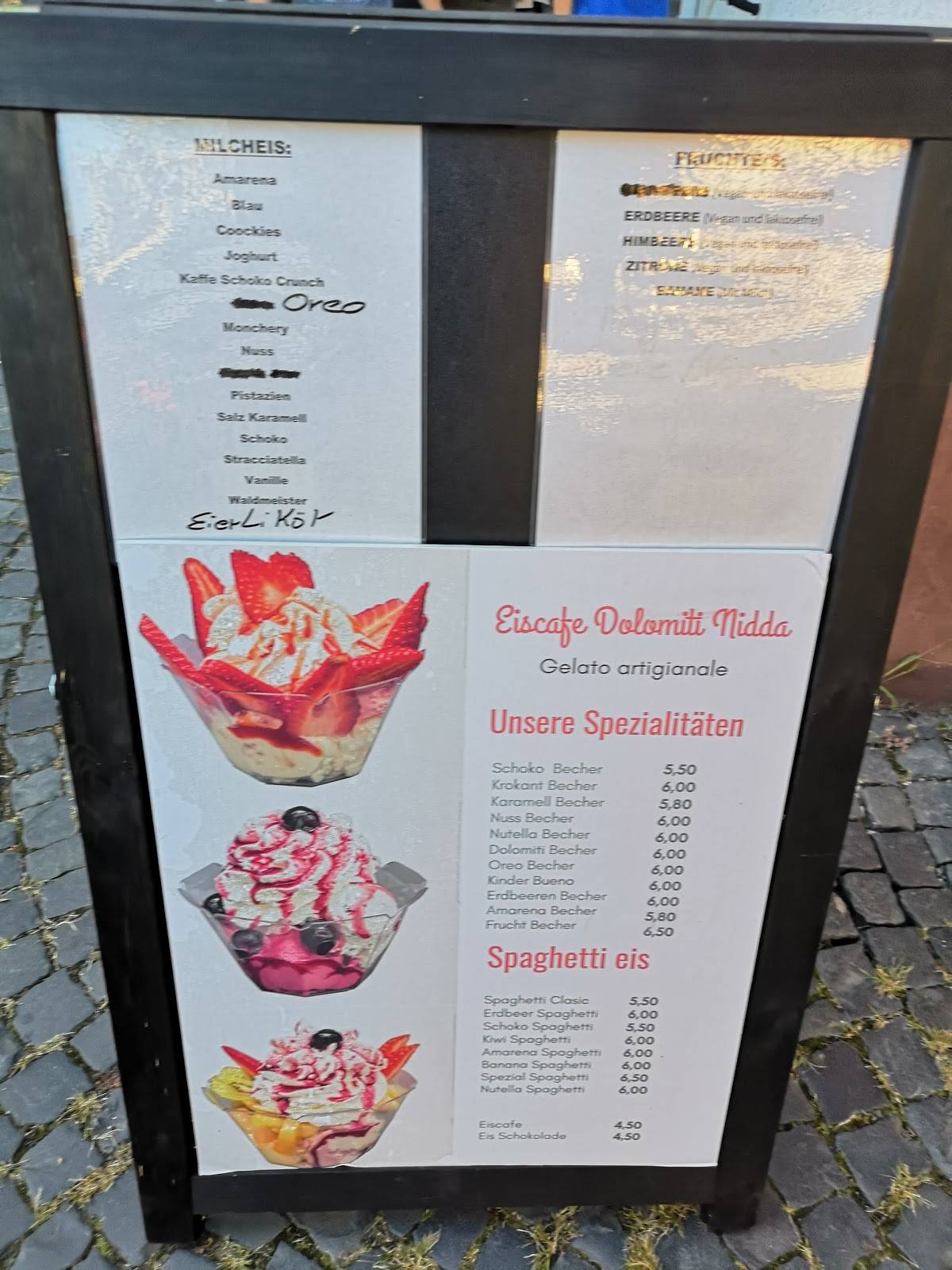 Menu at Eiscafé DOLOMITI Nidda, Nidda