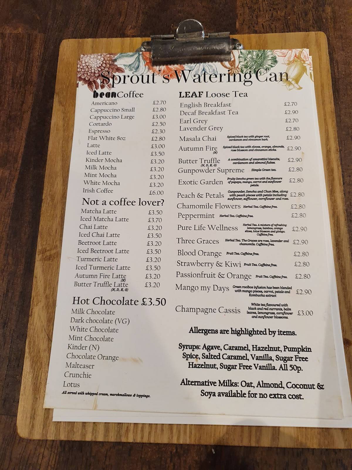 Menu at Sprout Kitchen Garden restaurant, Ellesmere Port