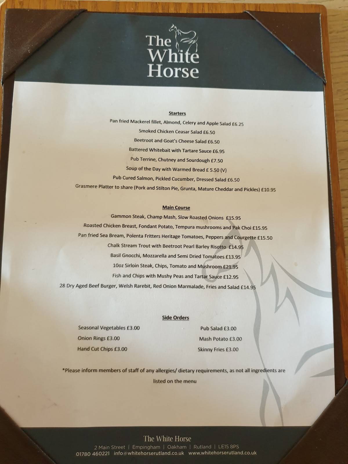 Menu at The White Horse pub & bar, Empingham