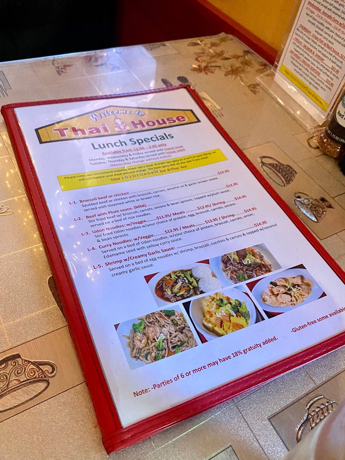 Menu at Thai House Restaurant, Eureka Springs