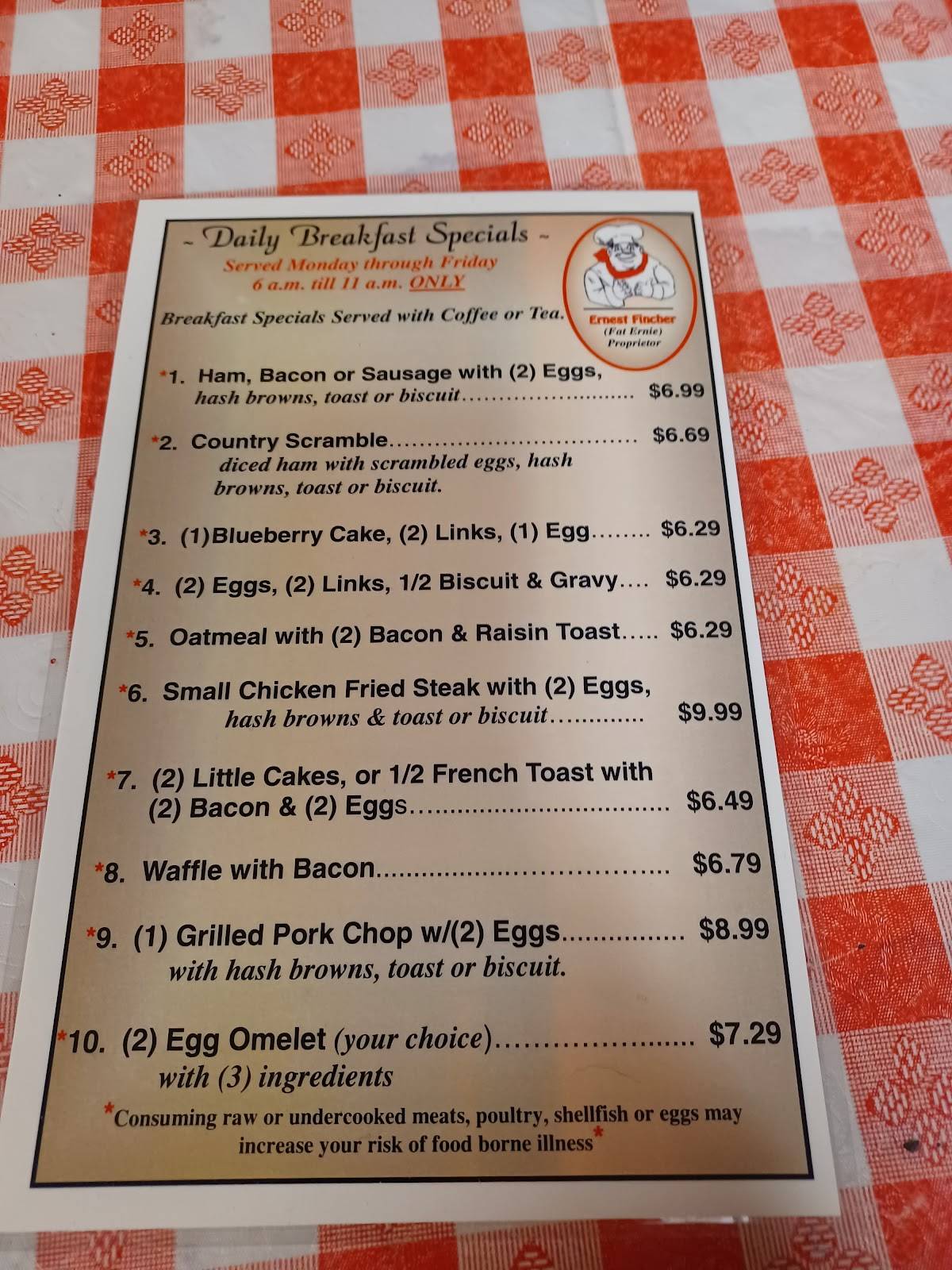 Menu at Fat Ernie's Family Dining restaurant, Wichita