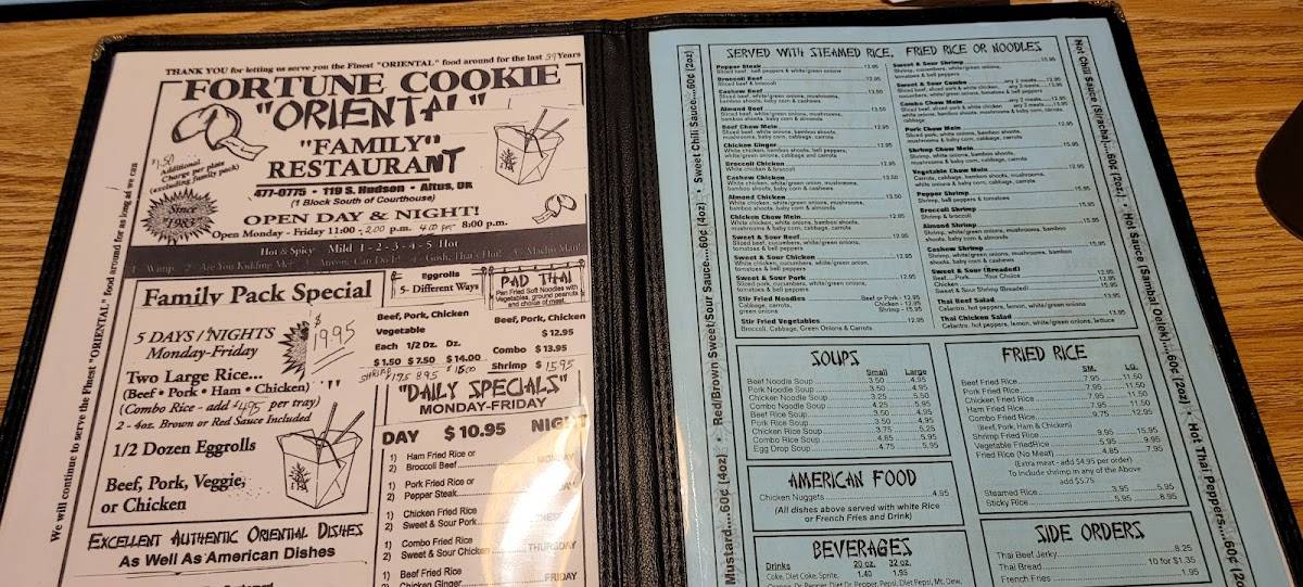 Menu at Fortune Cookie Oriental Restaurant, Altus