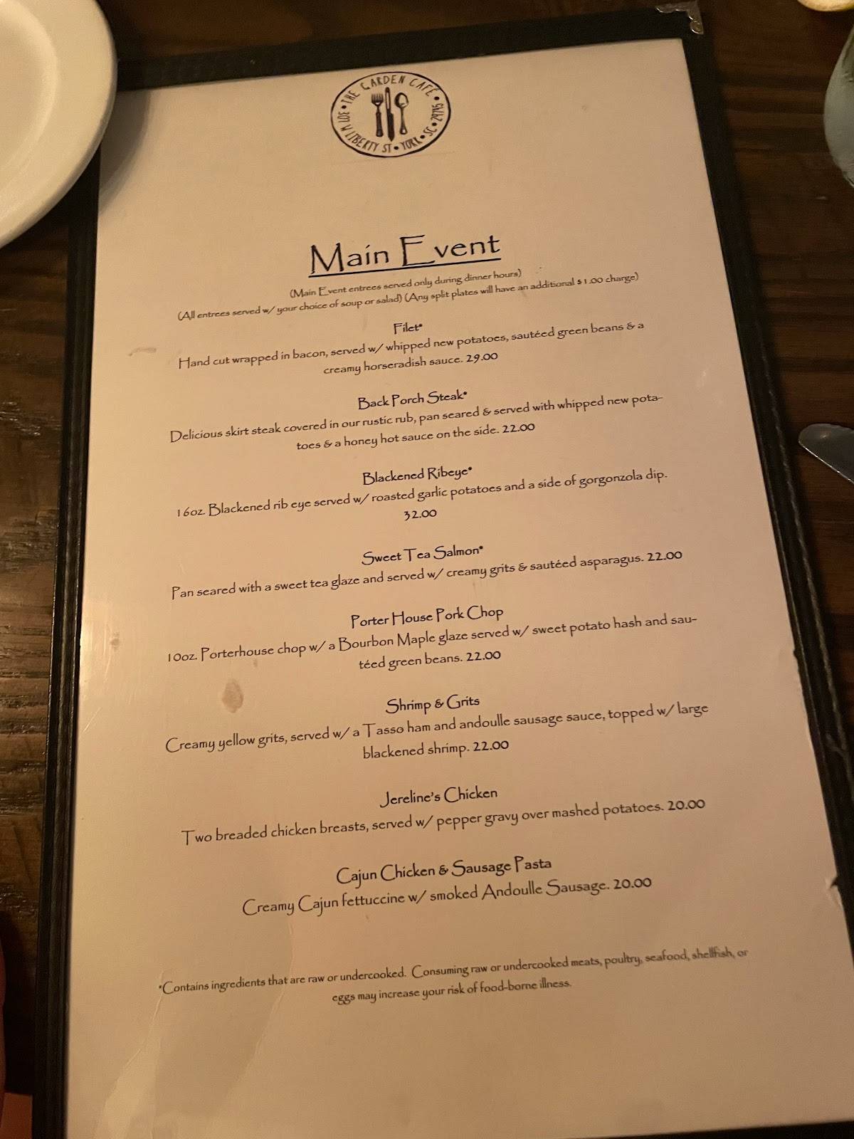 Menu at Garden Cafe, York