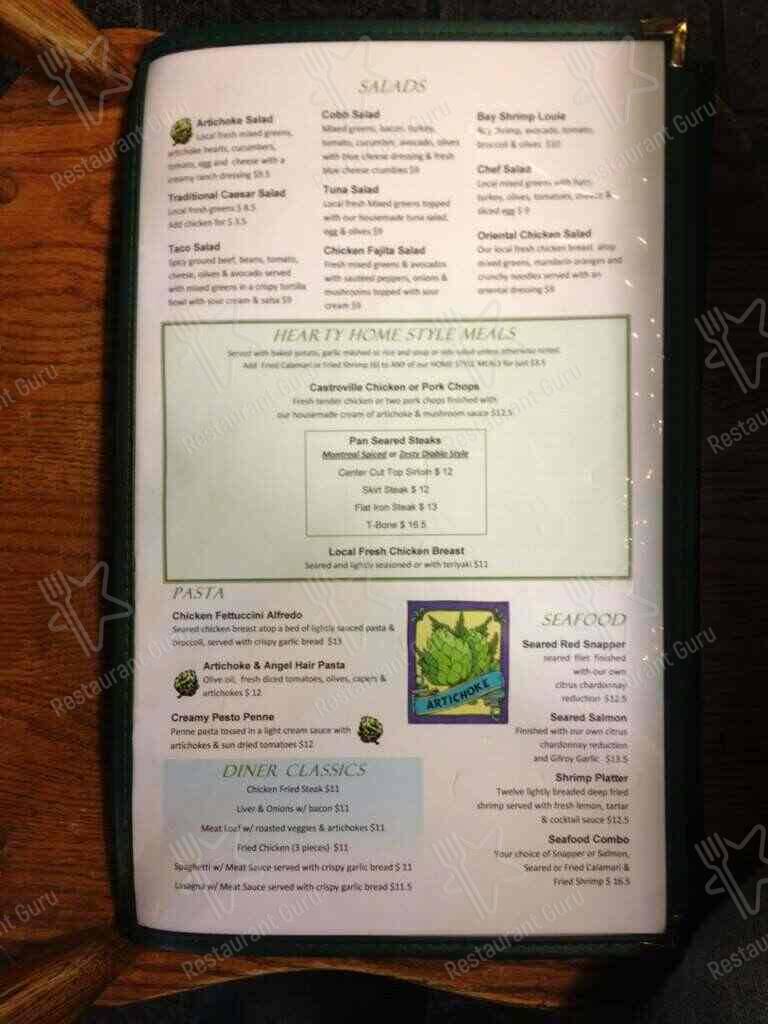 Menu at Giant Artichoke Restaurant, Castroville