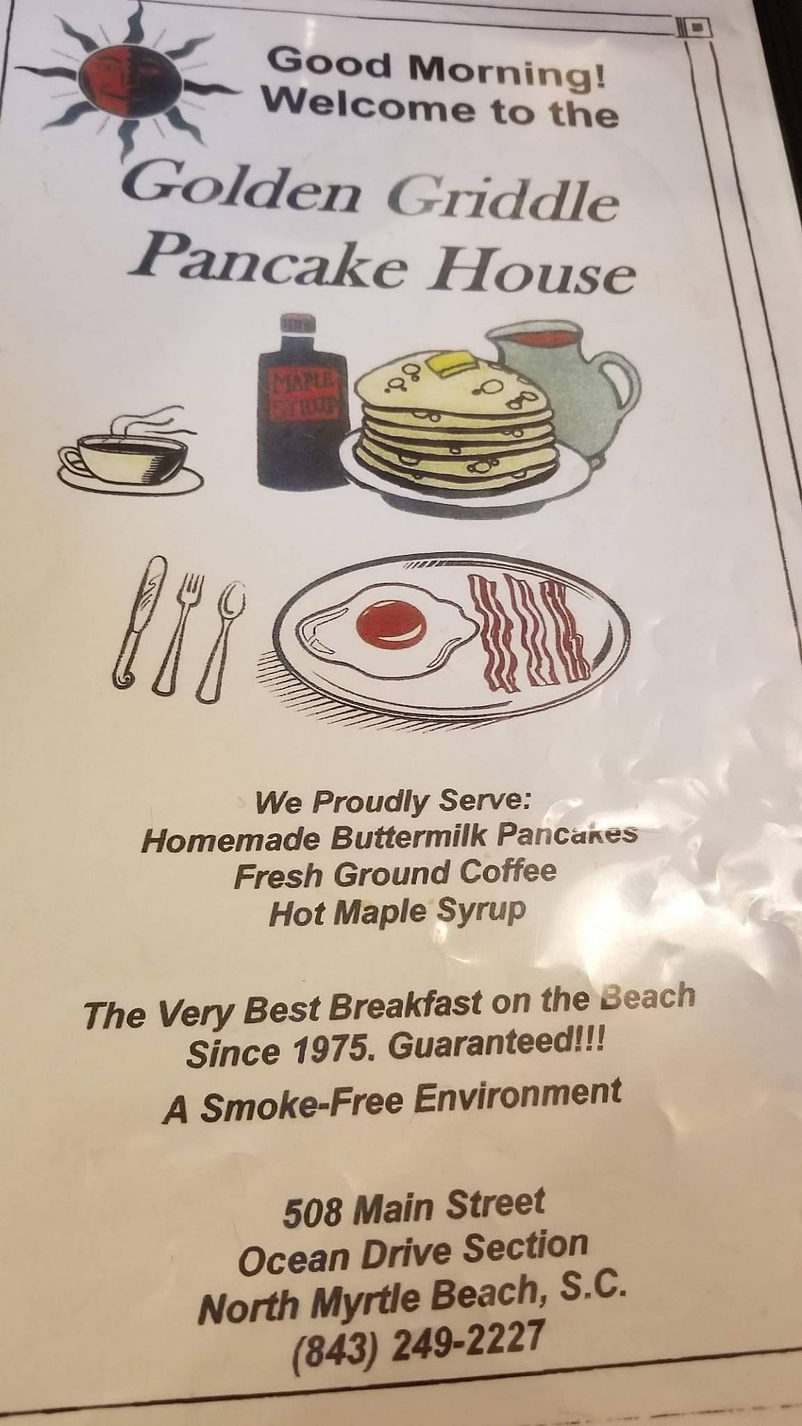 Menu at Golden Griddle Pancake House restaurant, North Myrtle Beach