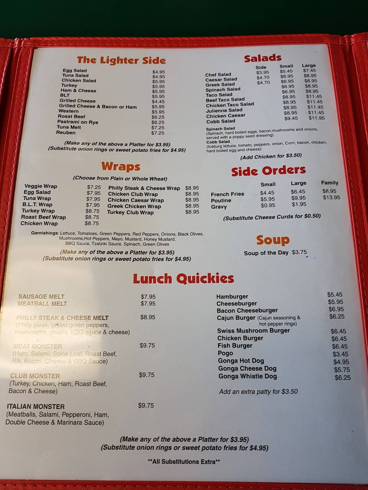 Menu at Gonga's Grill Brady restaurant, Sudbury, 233 Brady St