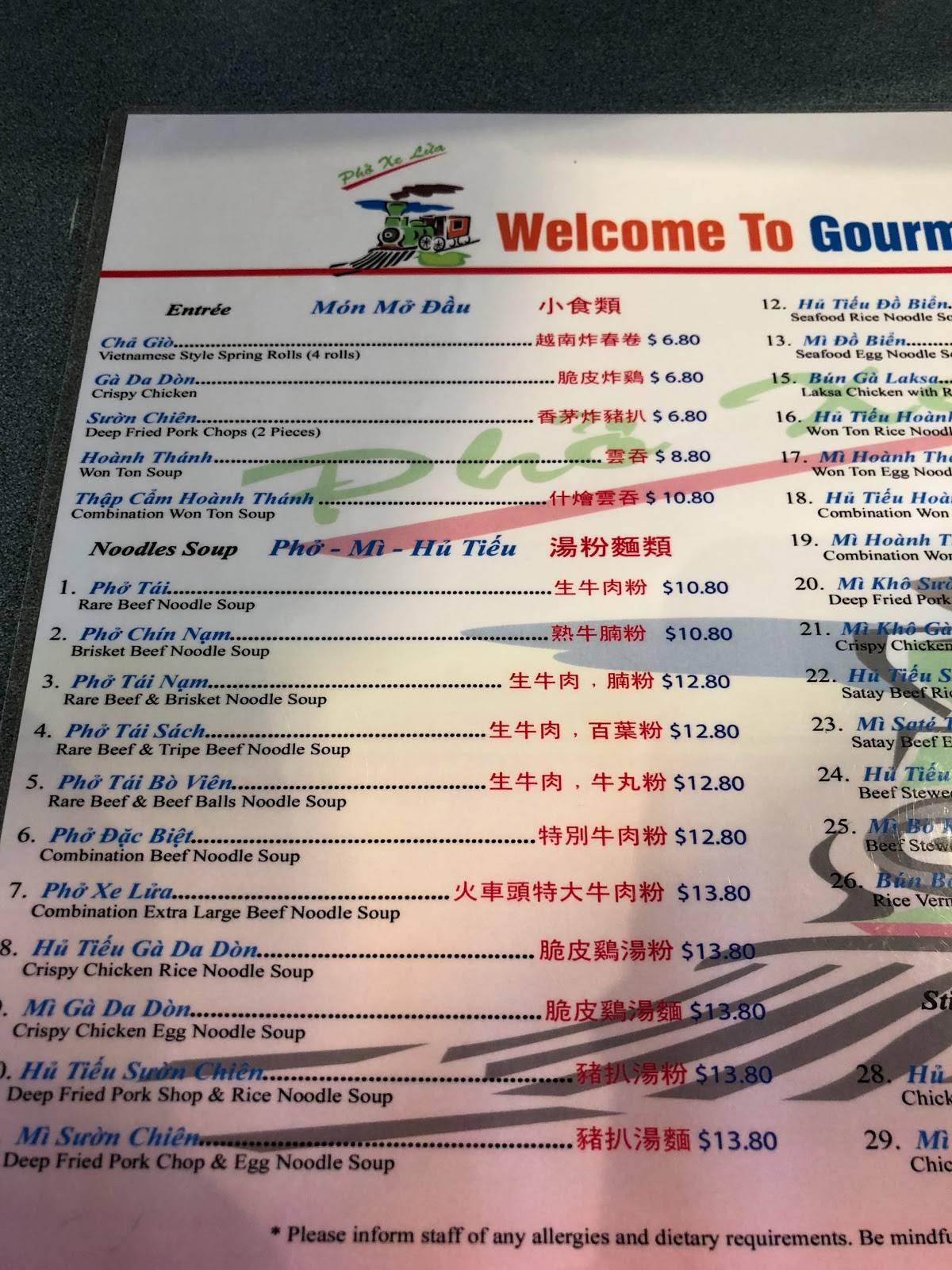 Menu at Gourmet Noodle House restaurant, Berala, 9 Elizabeth St