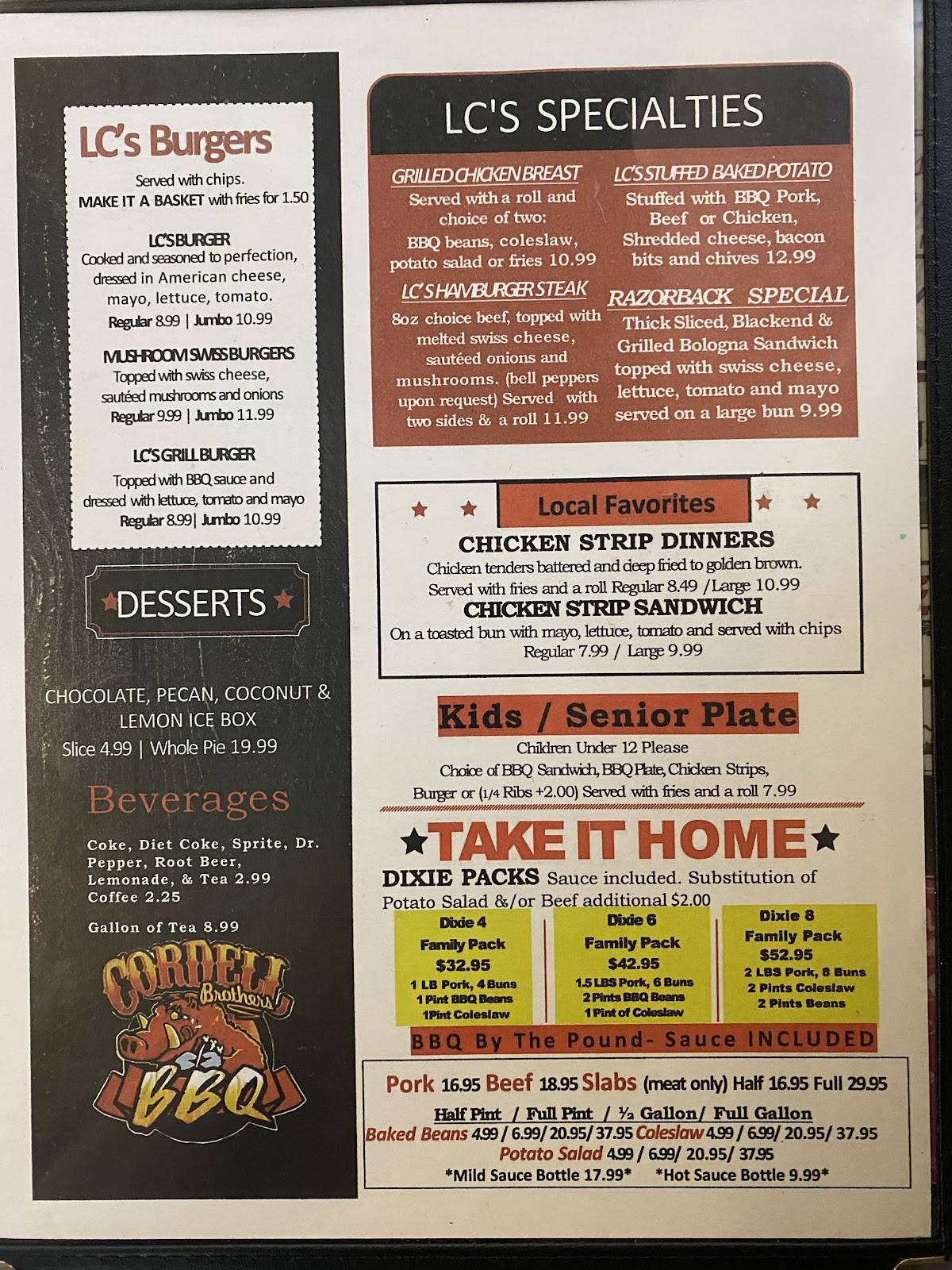 Menu at Brothers BBQ, Heber Springs