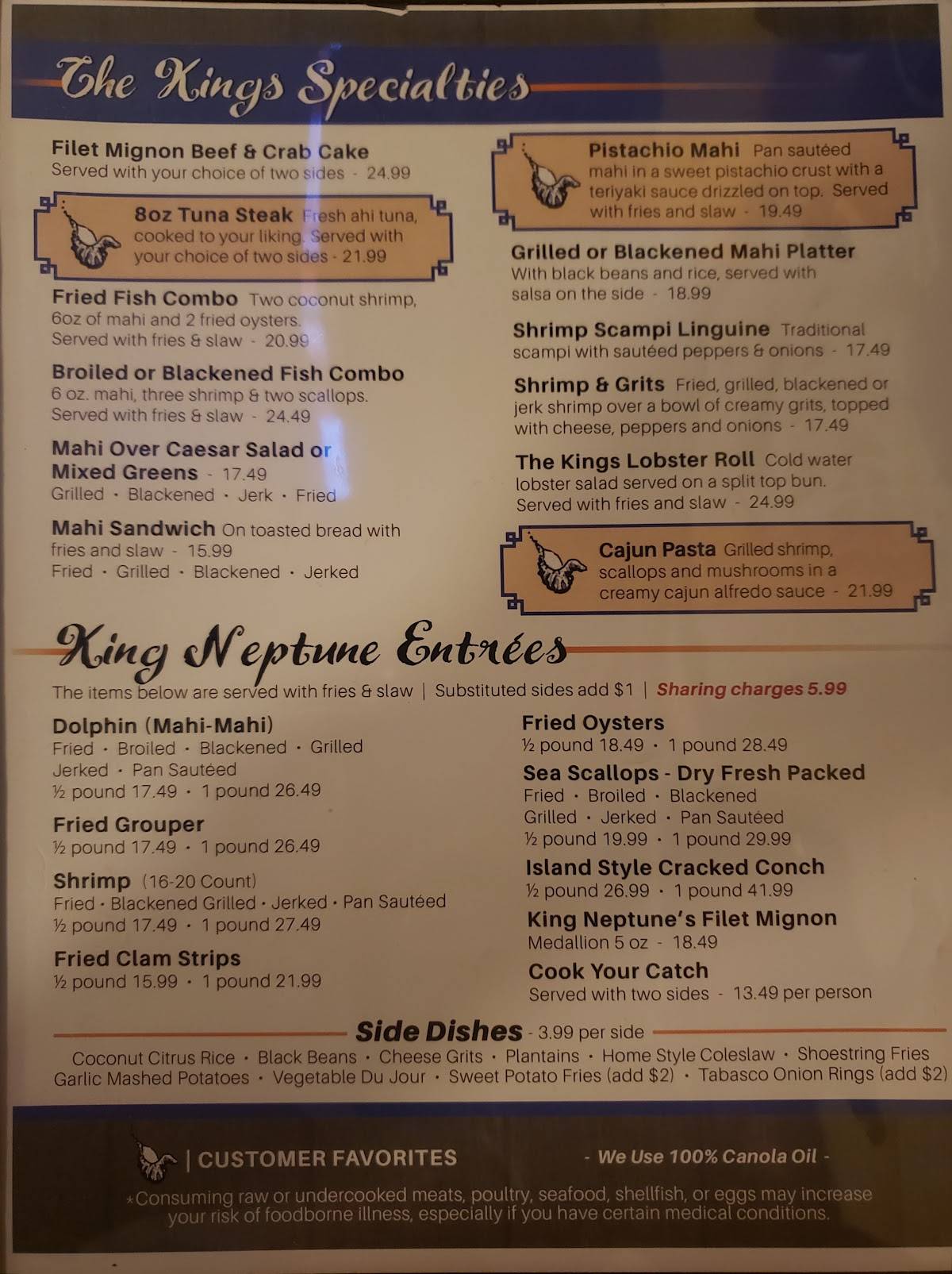 Menu at King Neptune Restaurant, Stuart