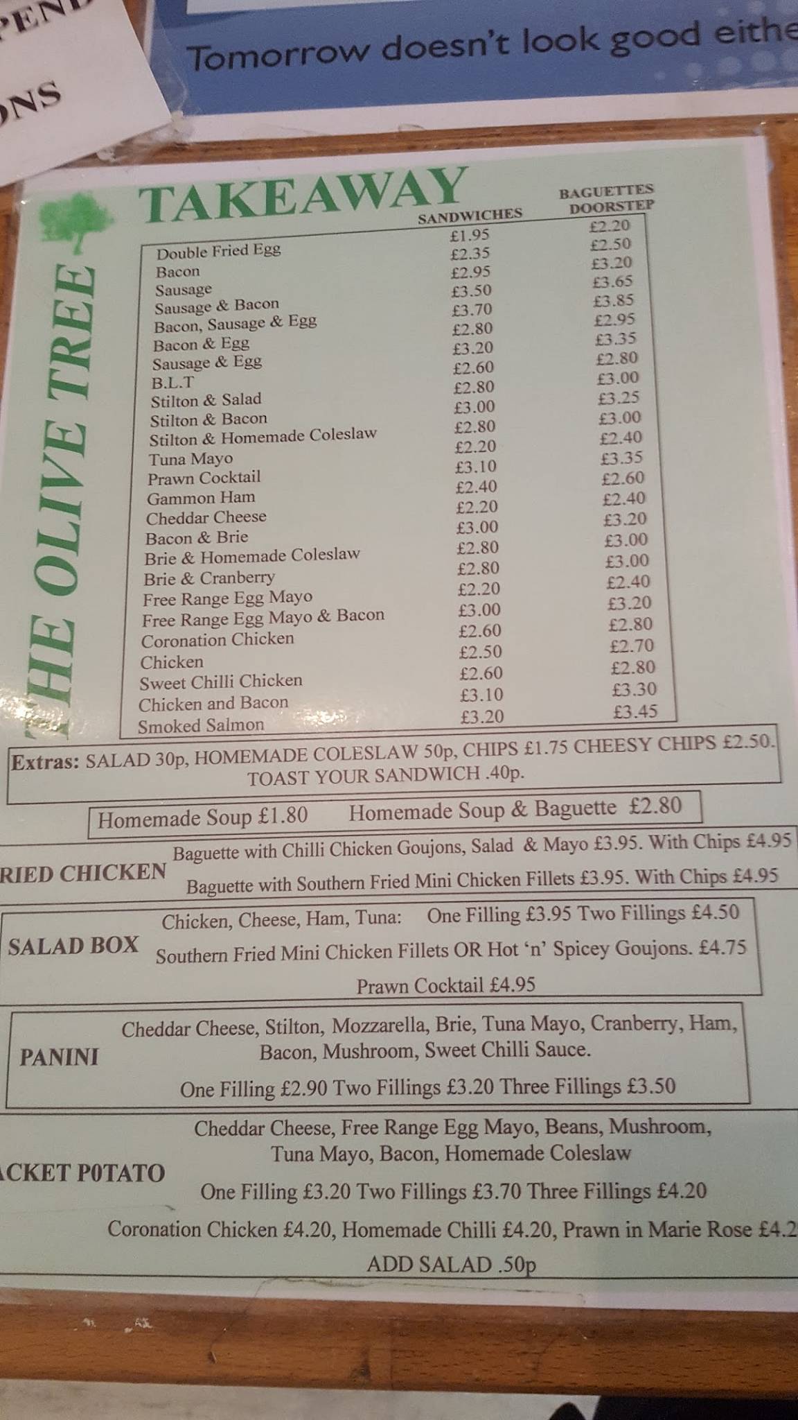 Menu at The Olive Tree cafe, Horsham, Shopping Precinct
