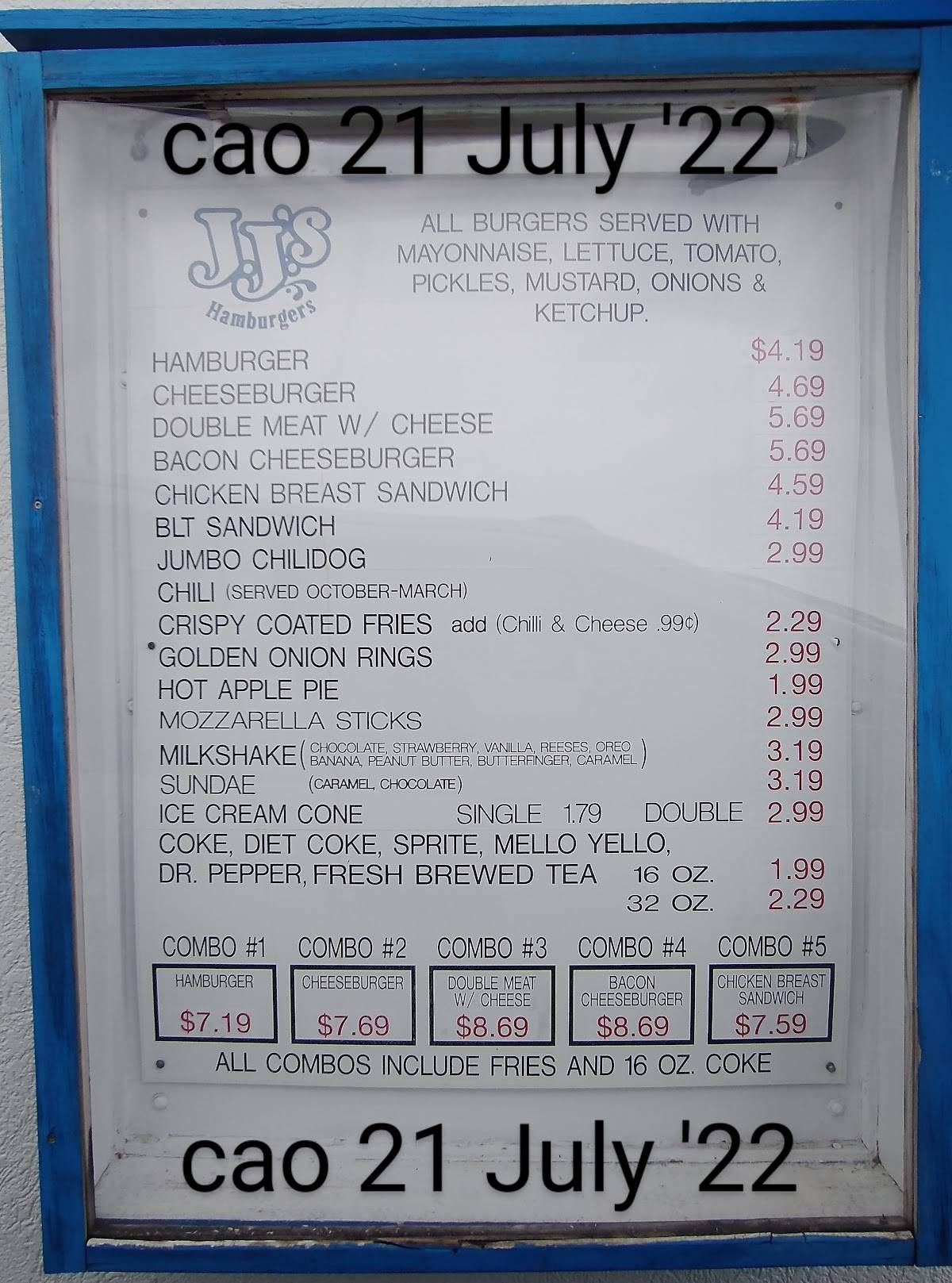 Menu At Jj S Drive Thru Hamburgers Restaurant Guntersville