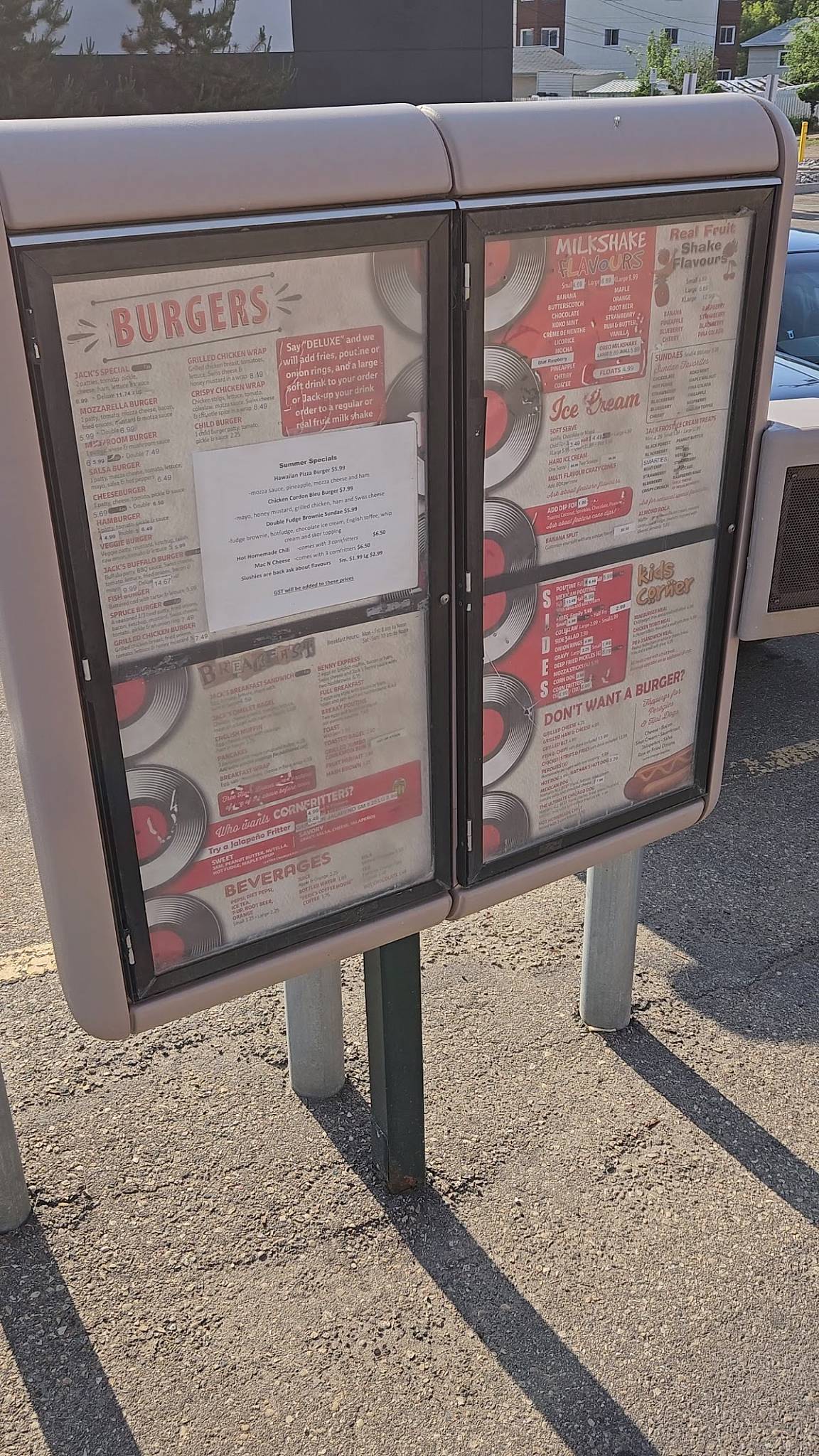 Menu at Jack's DriveIn fast food, Spruce Grove