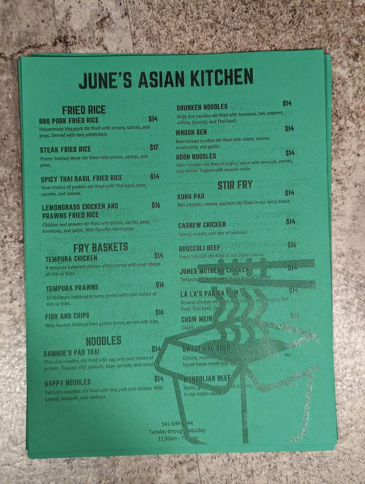 Menu at June's Asian Kitchen restaurant, Sisters