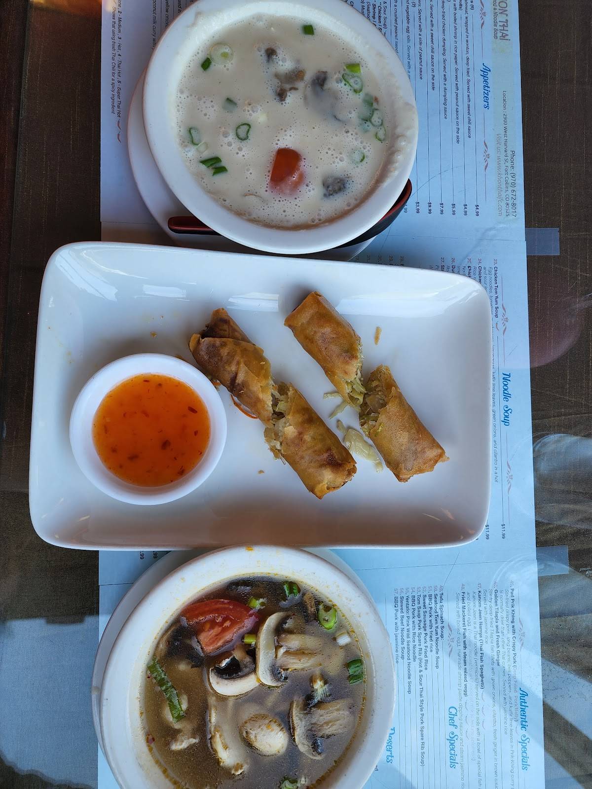 Menu at Khon Thai Restaurant, Fort Collins