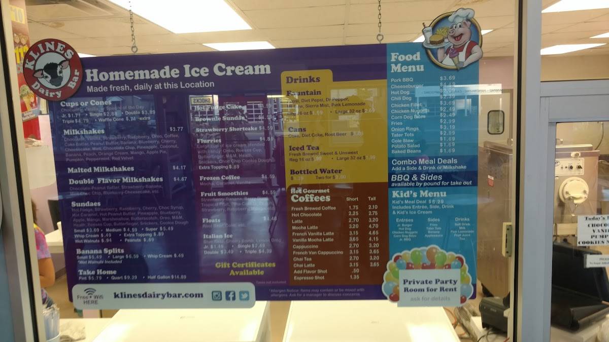 Menu at Kline's Dairy Bar Staunton, Staunton