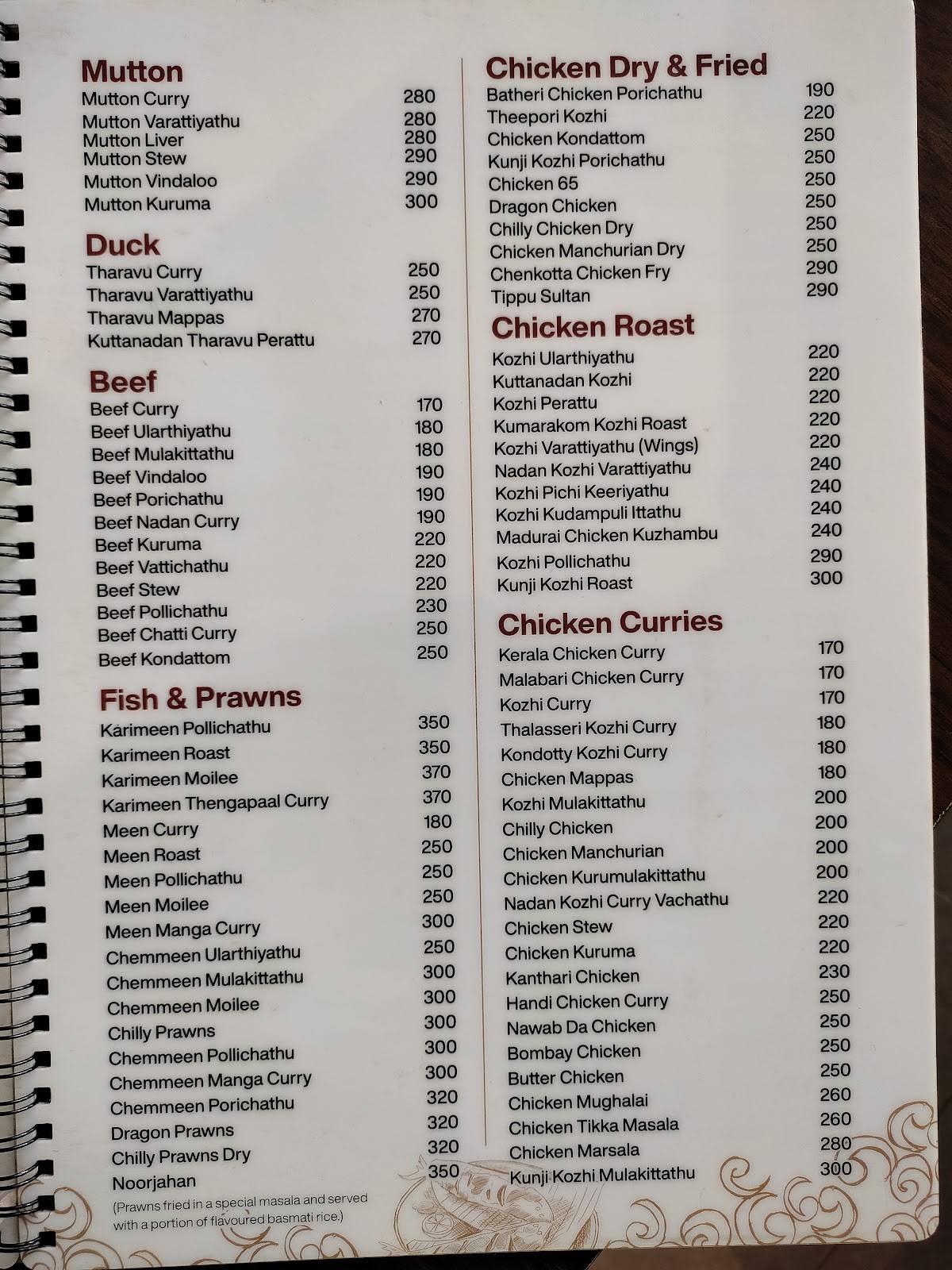 Menu at Palaaram Kakkanad, Kochi, Seethys Tower