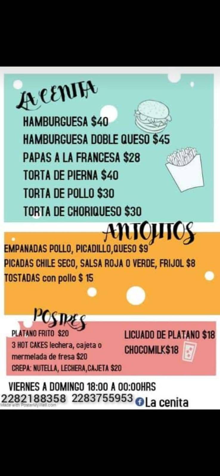 Menu at La cenita restaurant, Xalapa