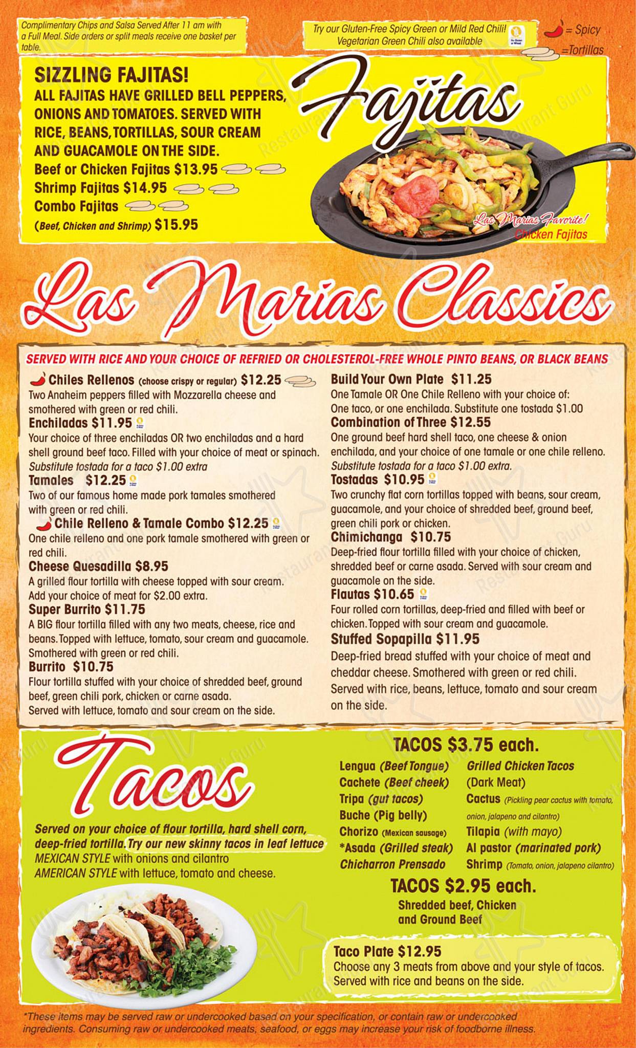 Menu at Las Marias restaurant, Grand Junction, 118 S 7th St