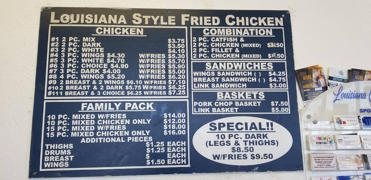Menu at Louisiana Fried Catfish & Chicken restaurant, Duncanville
