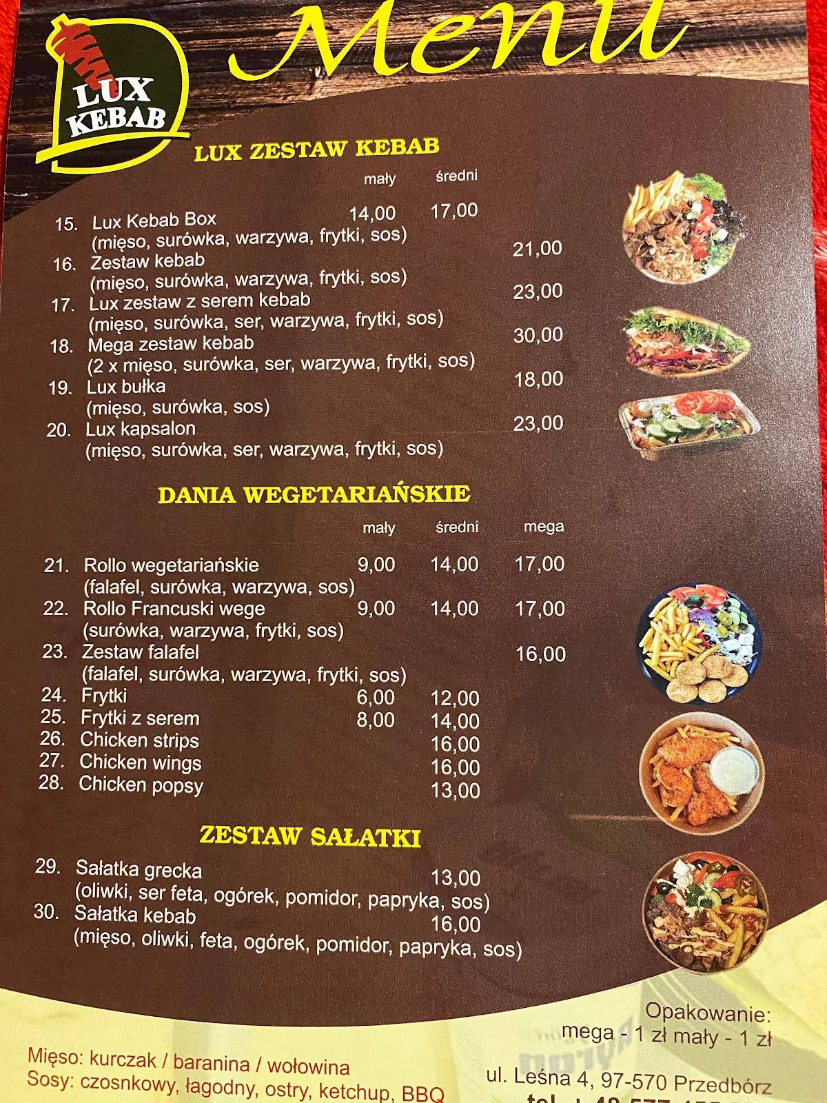 Menu at Lux kebab przedborz, Przedbórz