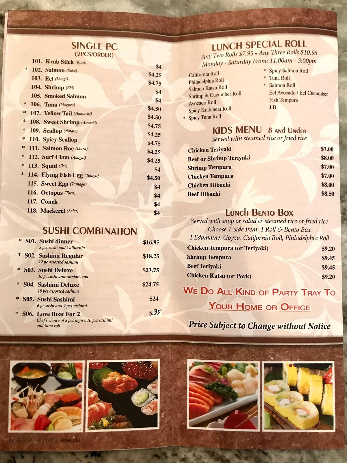 Menu at Sakura Sushi & Grill restaurant, Lynn Haven