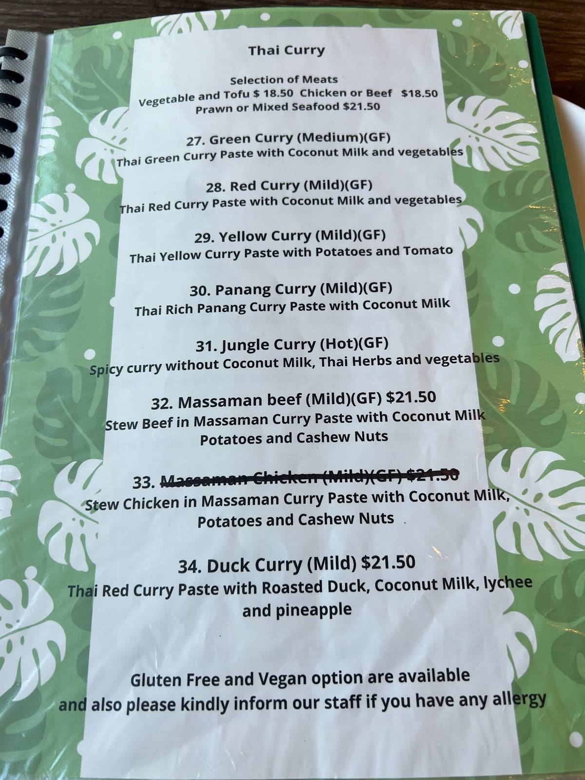 Menu at Monstera Thai Kitchen restaurant, Cloverdale