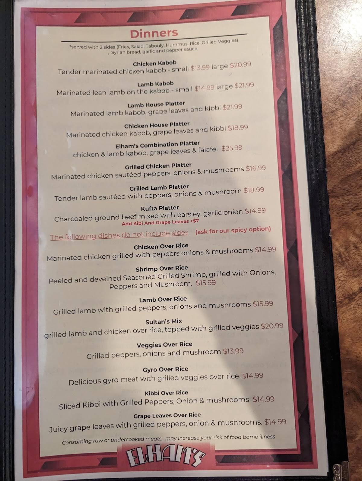 Menu at Elham Restaurant And Bar, New Castle, E Washington St 5366