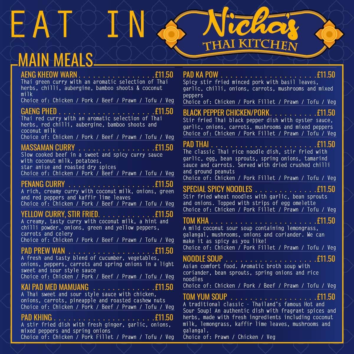 Menu at Nicha's Thai Kitchen restaurant, DaltoninFurness