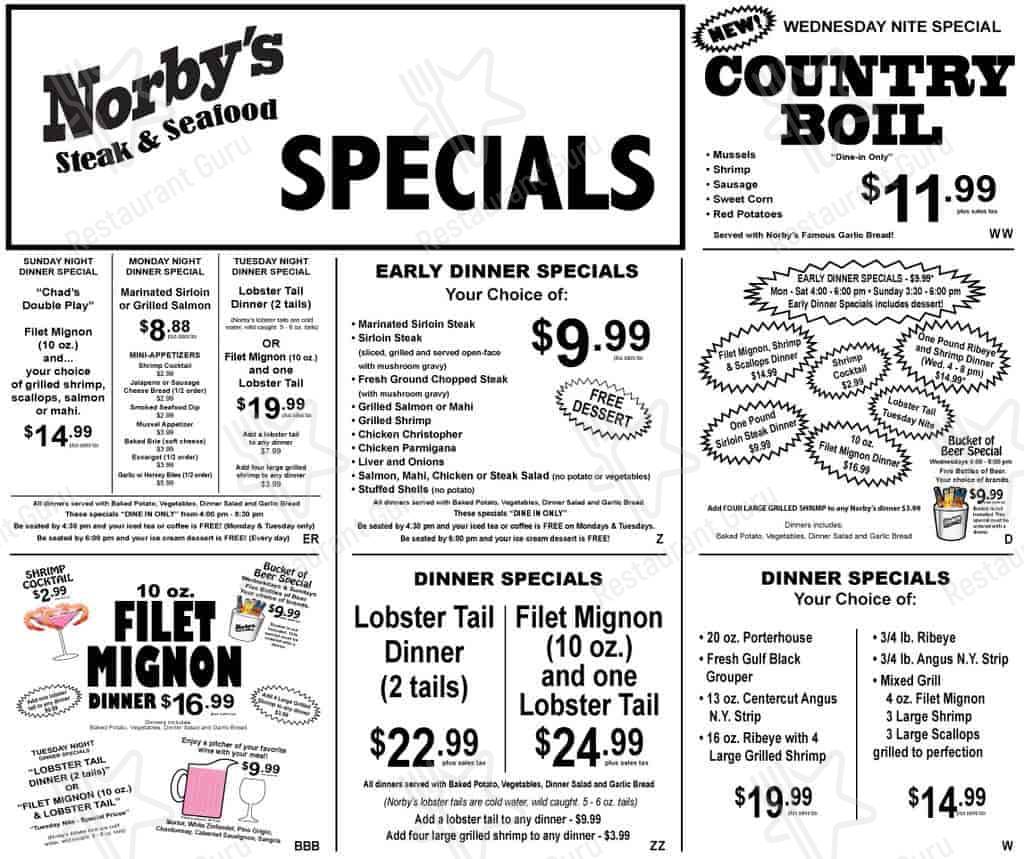 Norby's Steak & Seafood menu