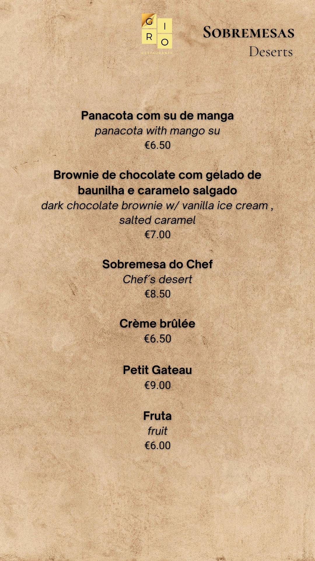 Menu em O Giro restaurante, Ponta Delgada