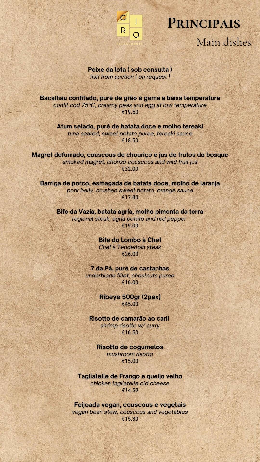 Menu em O Giro restaurante, Ponta Delgada