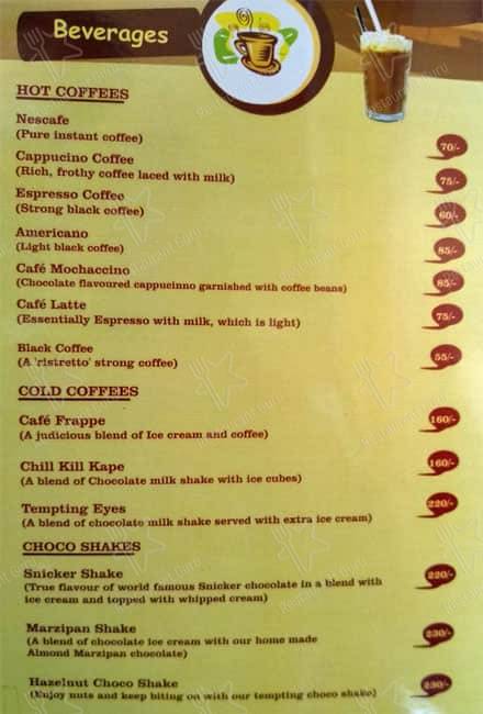 Nahar's Sidewalk Cafe menu