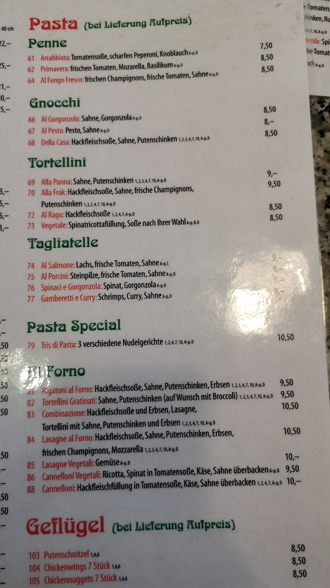 Speisekarte Von Pizza Express Bella Italia Welzheim