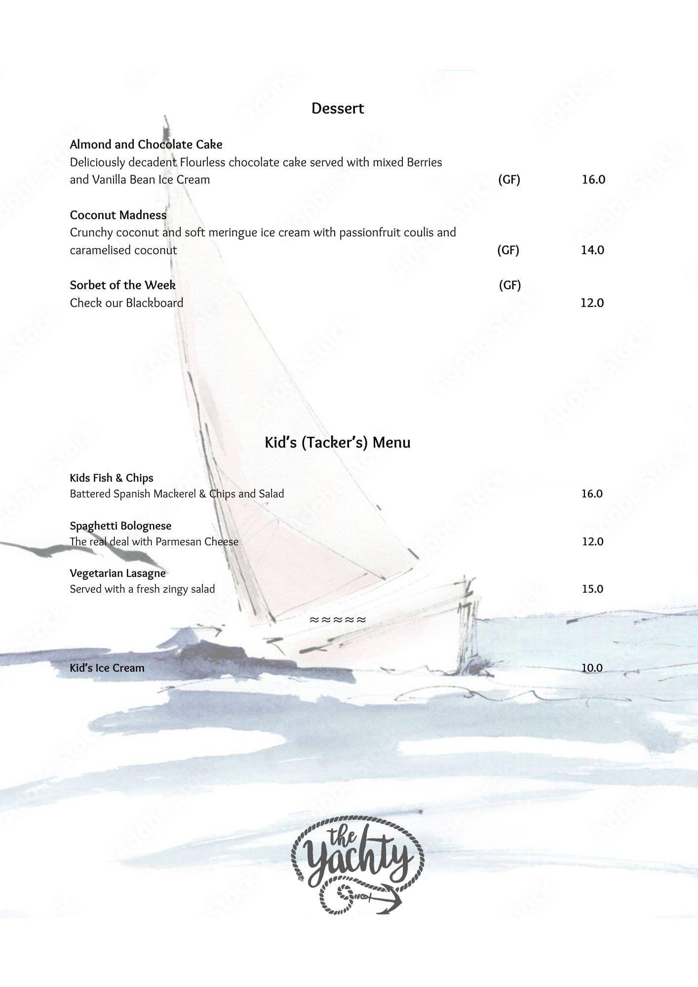 Port Douglas Yacht Club menu